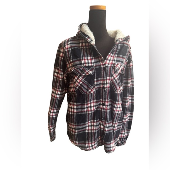 BOSTON TRADERS Women’s SM Sherpa Fleece Flannel Jacket Shacket Red White Black - Picture 14 of 17